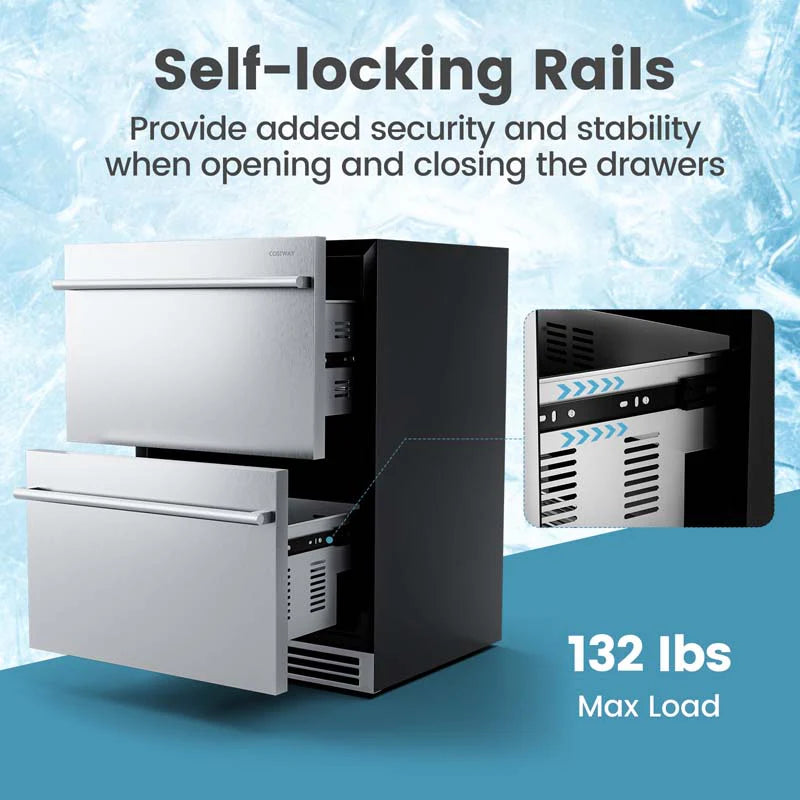24" 4.9 Cu.Ft Dual Drawer Beverage Refrigerator, Built-in/Freestanding Undercounter Beverage Cooler with 37�H-64�H Temp Range for Home Commercial Use