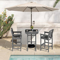 SERWALL 4 Pieces Outdoor Patio Bar Set with 9ft Umbrella  Outdoor HDPE Barstool and Table Furniture Set with Patio Umbrella  Gray