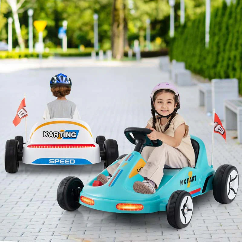 12V Electric Go Kart for Kids, Battery Powered Ride on Race Toy with Remote, LED Lights, Music, Story, Flags, Electric Pedal Kart for 3+