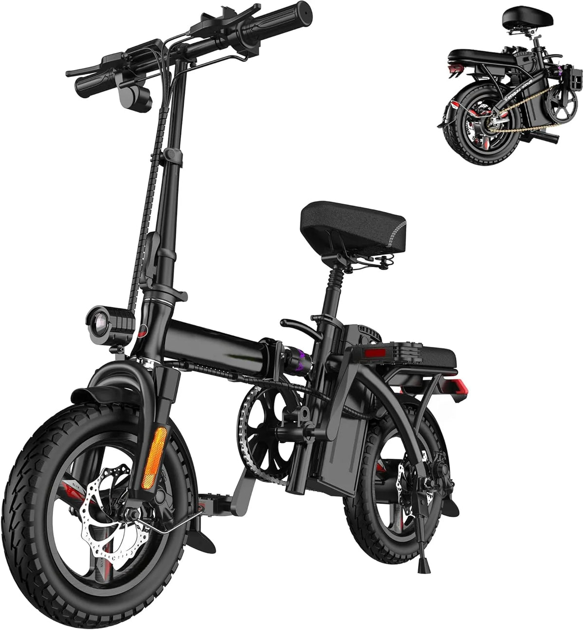 Ebikes for Adults, 400W Motor 22MPH Max Speed, 14?? Tire, 48V 15AH Removable Battery for Electric Bike, Multi-Shock Absorption, City Commuter, Foldable Adult Electric Bicycles
