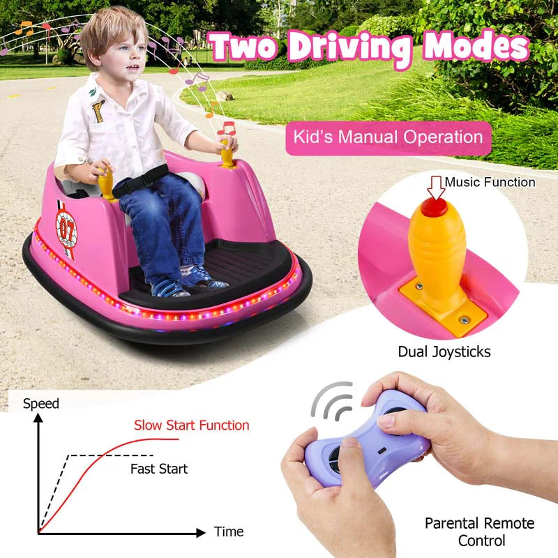 12V Toddler Bumping Car, Battery Powered Baby Ride on Bumper Car with Dual Joysticks, Flashing LED Light & 360 Degree Spin