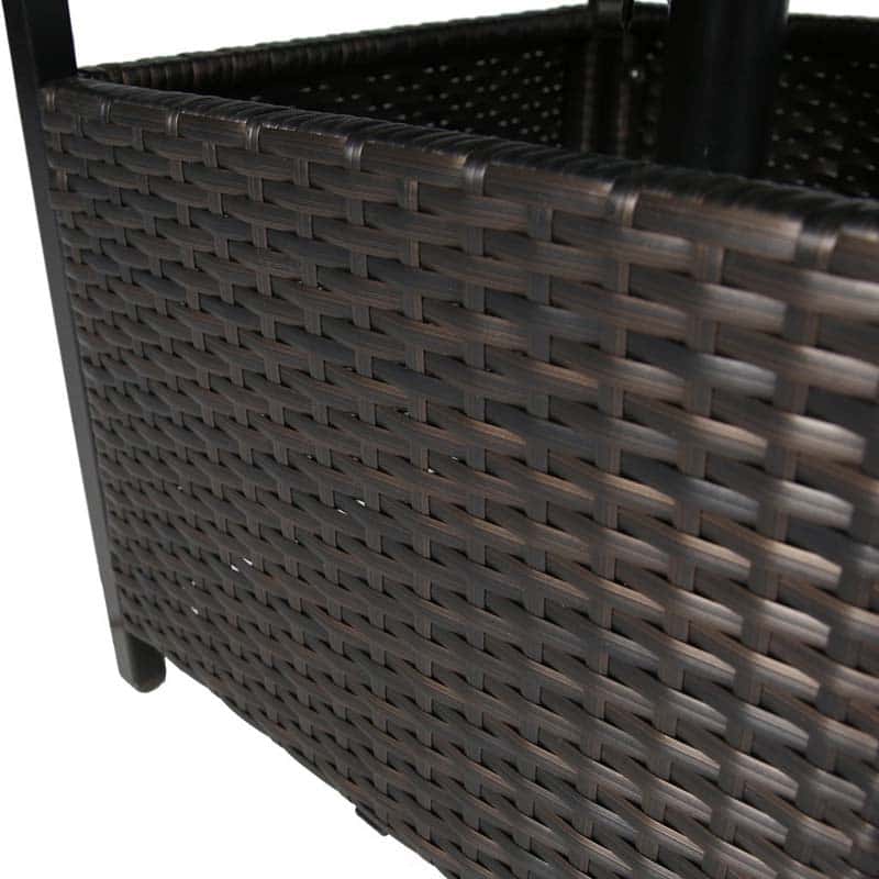22" Rattan Wicker Steel Outdoor Patio Bistro Side Table Stand with 1.6" Umbrella Hole, Side Square Table for Deck Pool Garden