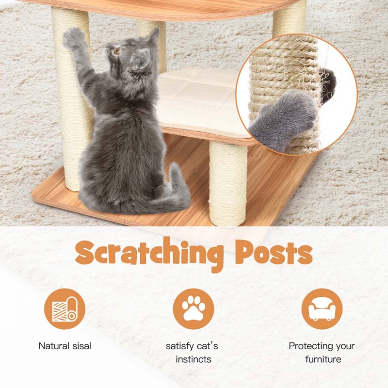 69" Tall Cat Activity Tree Wood Multi-Layer Large Cat Tower Condo with Scratch Resistant Rope & Plush Cushions