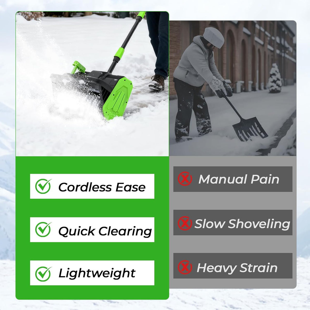 21V Cordless Snow Shovel  16-Inch Brushless Cordless Snow Blower with 2Pcs 3000mAh Recharge Batteries  Lightweight Electric Snow Plow for Driveway  Sidewalk & Patio Winter Snow Removal- No Wheels