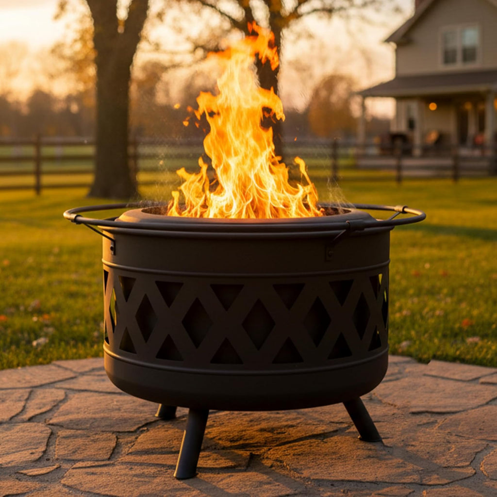 Sunnydaze 30-Inch Crossweave Smokeless Wood-Burning Fire Pit with Cover and Poker - Steel Outdoor Smokeless Fire Pit for the Backyard
