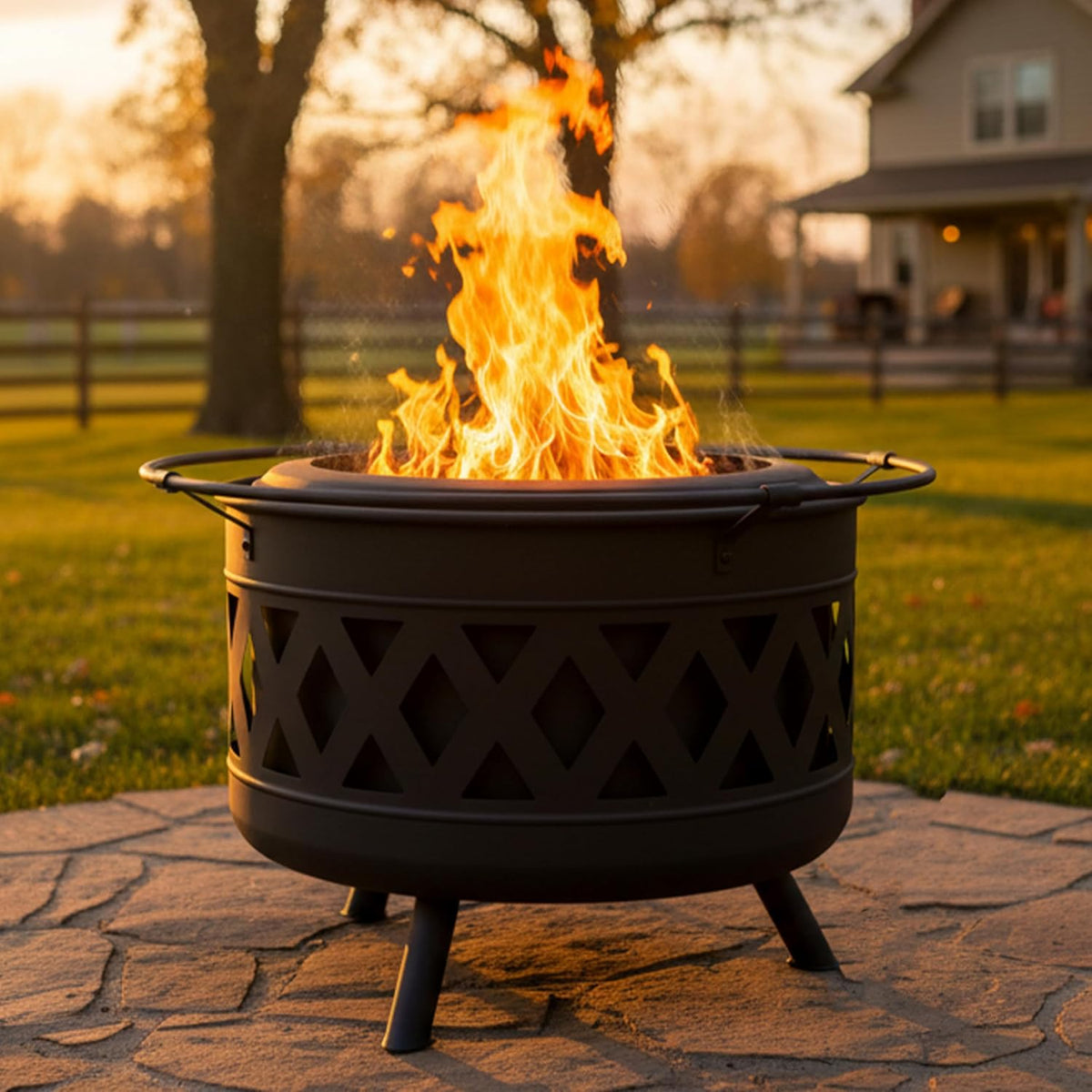 Sunnydaze 30-Inch Crossweave Smokeless Wood-Burning Fire Pit with Cover and Poker - Steel Outdoor Smokeless Fire Pit for the Backyard
