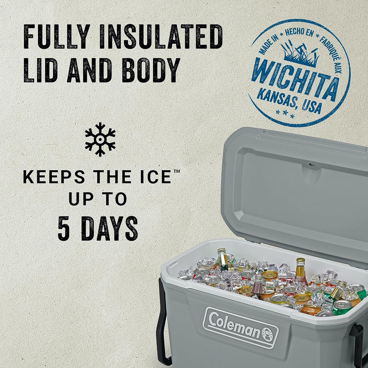 Coleman Classic Series Insulated Portable Wheeled Cooler, Leak-Resistant Outdoor Hard Cooler Keeps Ice up to 5 Days, 100-Quart