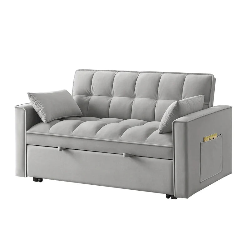 4 in1 Loveseat Sofa Bed with Armrests & Storage Pockets, Multi-Function Tufted Pull-out Sofa Bed with Adjustable Backrest