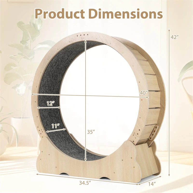 40" Large Cat Exercise Wheel for Indoor Cats, Low Noise Cat Treadmill with Lockable Mechanism, Carpeted Runway & Teasing Toy for Kitty Fitness