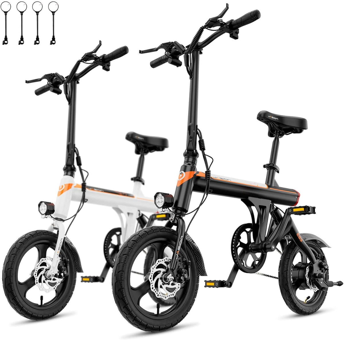 Jasion EB3 Electric Bike Adults 21mph, 500W Peak Motor, 270Wh Battery, Rear Suspension, 3 Levels Assist, 14" Folding Ebike for Adults and Teens, Complies to UL2849