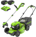 Greenworks 48V (24V x 2) 21" Cordless Battery Self-Propelled Lawn Mower w/Two (2) 5.0Ah USB Batteries & Charger 24V 12" Cordless Battery String Trimmer/Edger (Tool Only) Kit