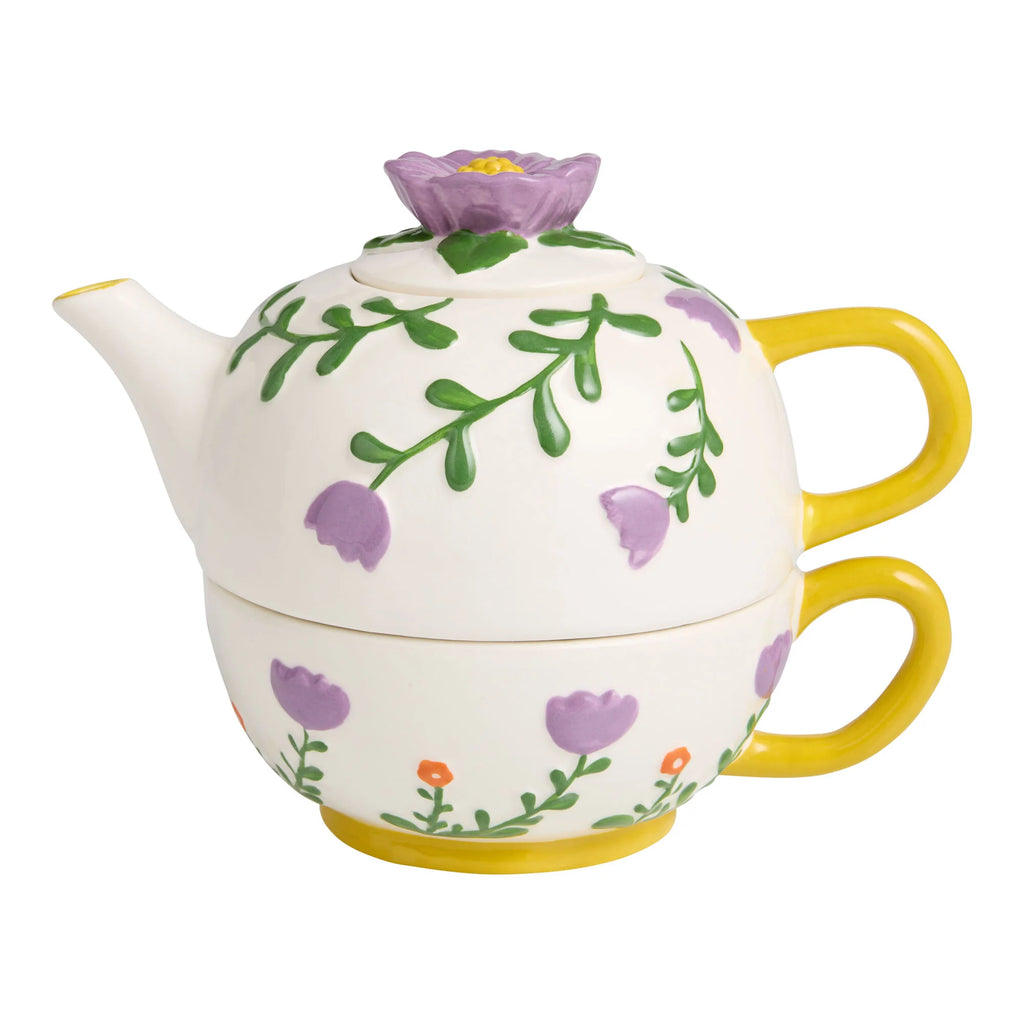 Lavender Floral Hand Painted Tea for One Teapot and Mug Set
