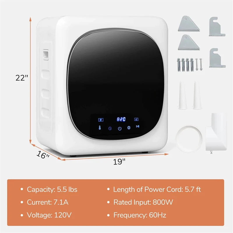 1.5 cu.ft Portable Clothes Dryer, 800W Electric Compact Laundry Dryer with Stainless Steel Tub & LED Touch Panel for Apartment, Dorm & RV