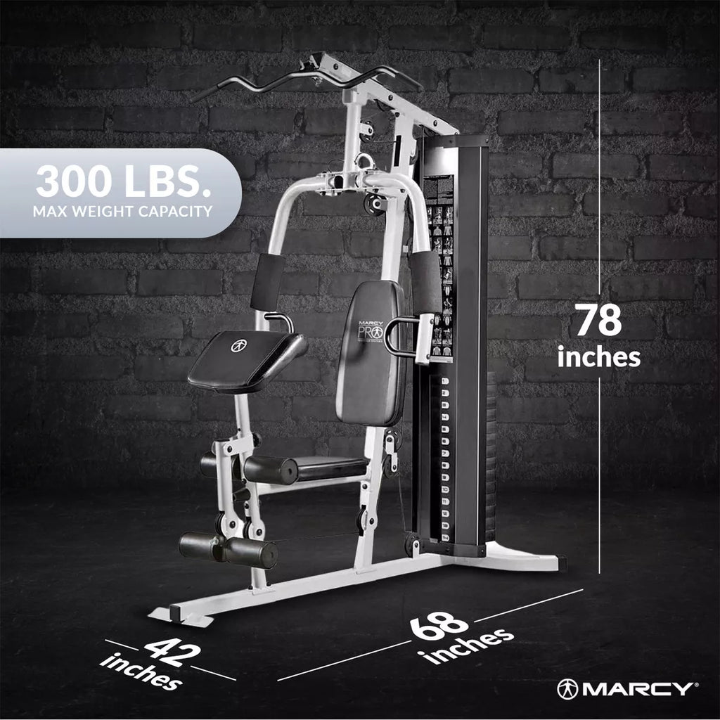 Marcy 150-Pound Stack Home Gym, Dual-Function Arm Press & Leg Developer, Full Body Workout, Black/White