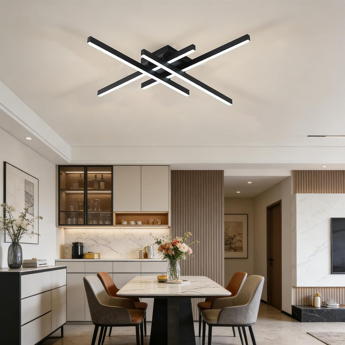 Semi Flush Mount Modern Light Fixture,35.4" Modern LED Ceiling Lights Fixture,for Hallway,Entrance,Cafe,Living Room,Bedroom,Corridor,Porch,Passage Light Fixtures (Black (4-Lights))