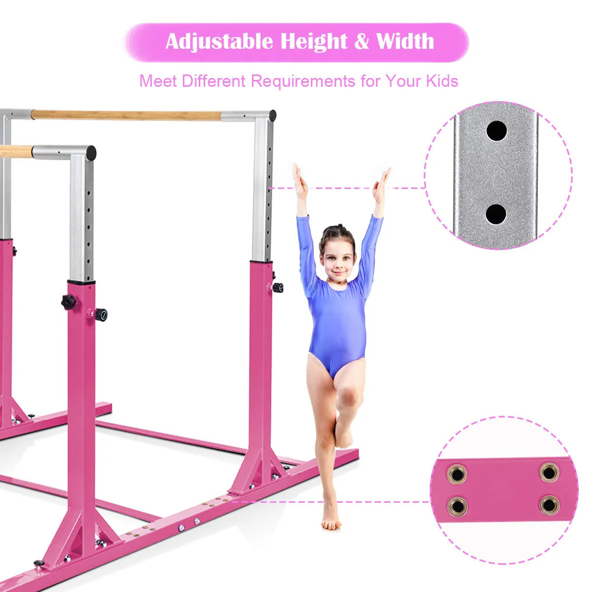 Gymnastics Parallel Bars, Double Horizontal Bar with Adjustable Width & 11-Level Heights, 120kg Weight Capacity
