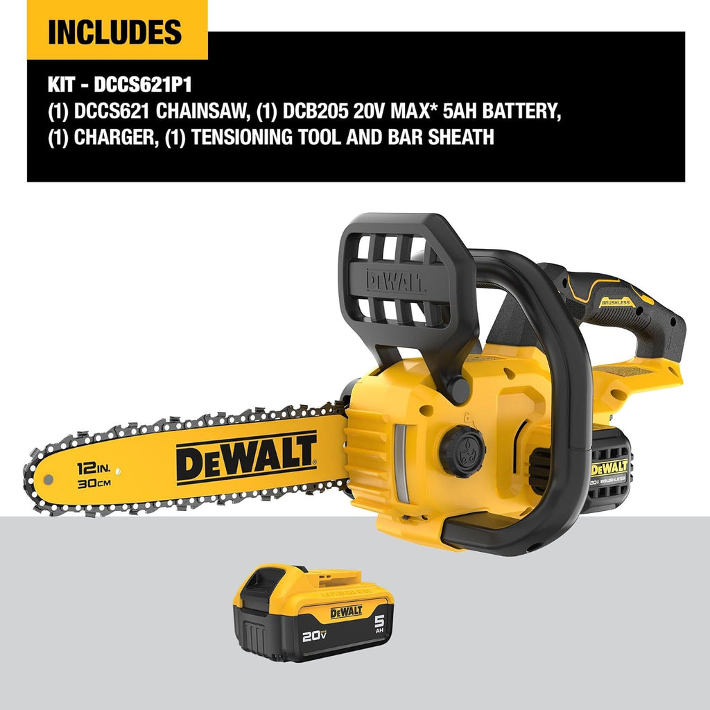 DEWALT 20V MAX 12" Cordless Chainsaw Kit with Battery and Charger Included (DCCS621P1)