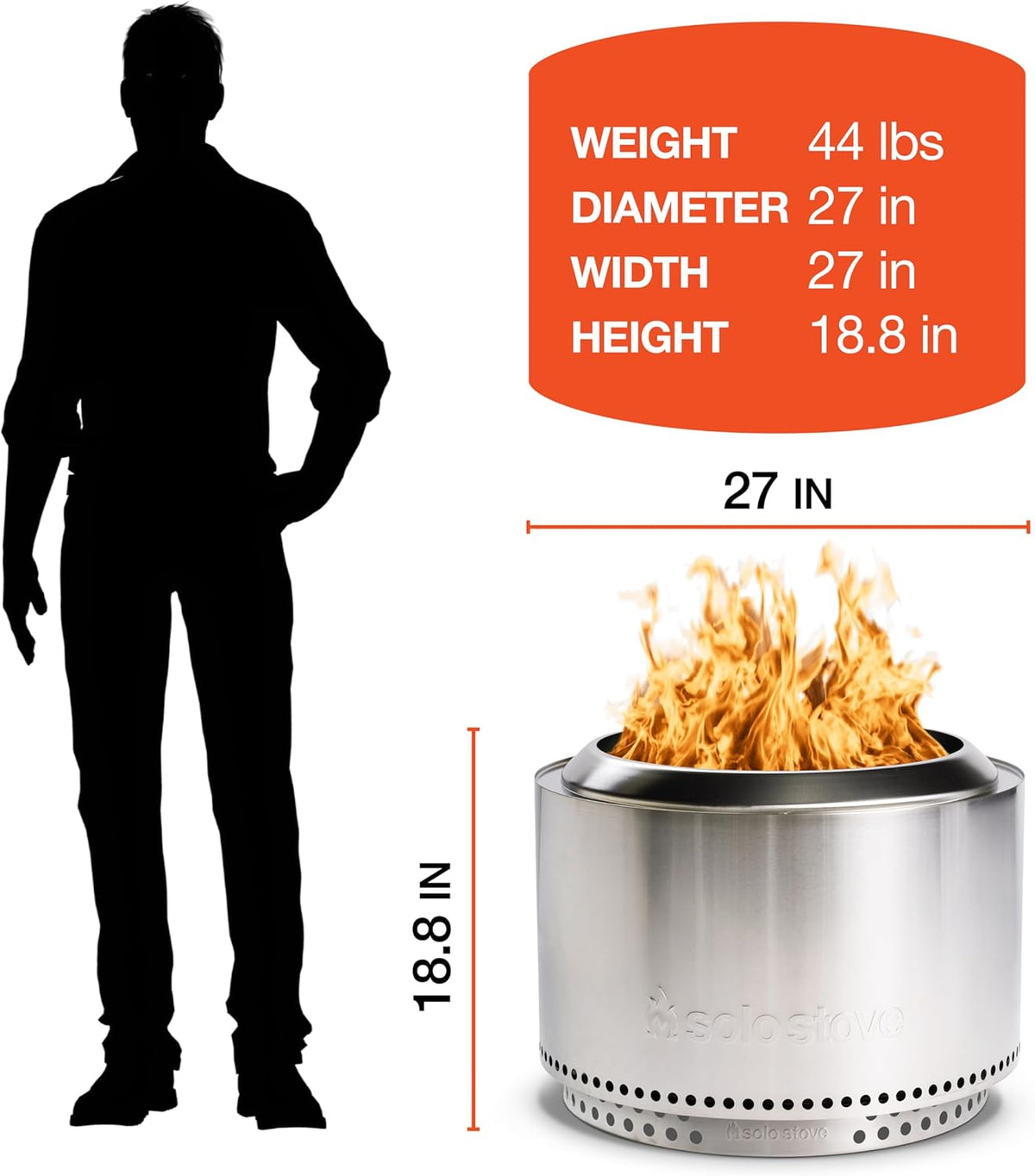 Solo Stove Yukon 2.0 + Stand, 27 Inch Smokeless Fire Pit �C Portable Stainless Steel Outdoor Fireplace - 360�� Airflow Technology and Removable Ash Pan �C Ideal for 6 or More People, 43.9lbs, Ash