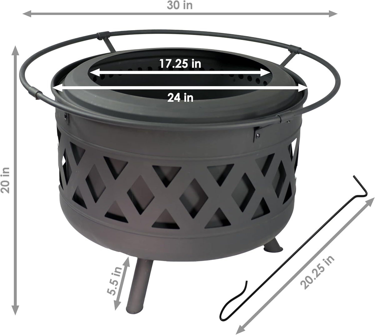 Sunnydaze 30-Inch Crossweave Smokeless Wood-Burning Fire Pit with Cover and Poker - Steel Outdoor Smokeless Fire Pit for the Backyard