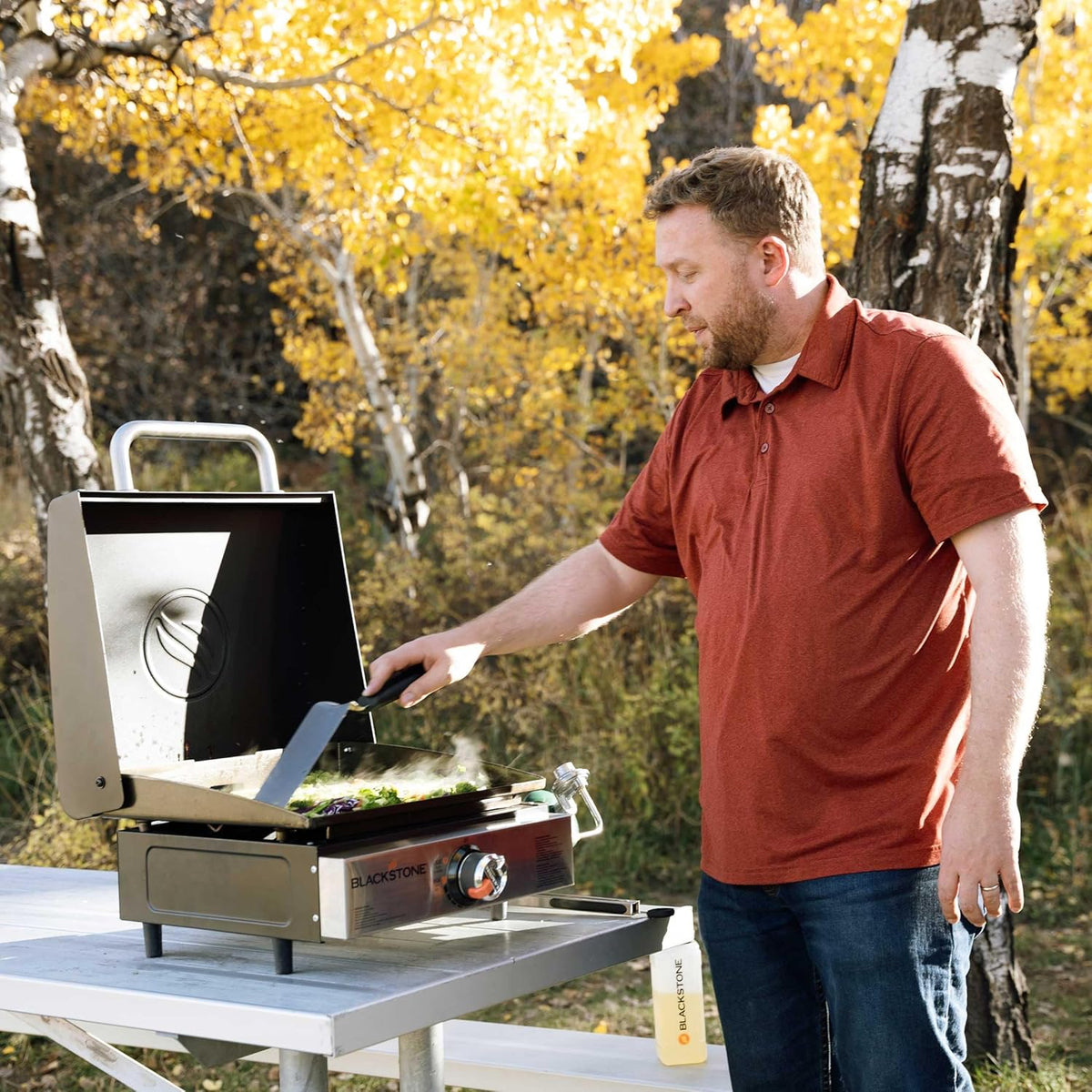 BLACKSTONE 1814 Stainless Steel Propane Gas Portable  Flat Top Griddle Frill Station for Kitchen  Camping  Outdoor  Tailgating  Tabletop  Countertop �C Heavy Duty & 12  000 BTUs  17 Inch  Black