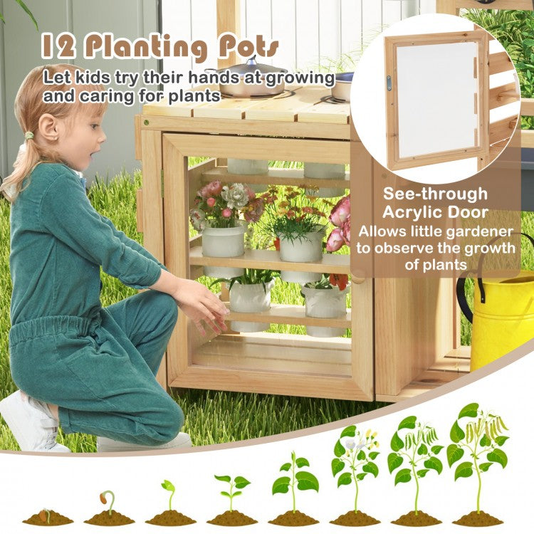 Mud Kitchen Playset with Sink and Plants Observation Room