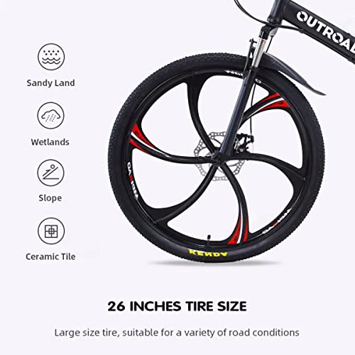 Outroad Folding Mountain Bike 26 Inch for Adult, 21-Speed Dual Suspension MTB Foldable Bicycle