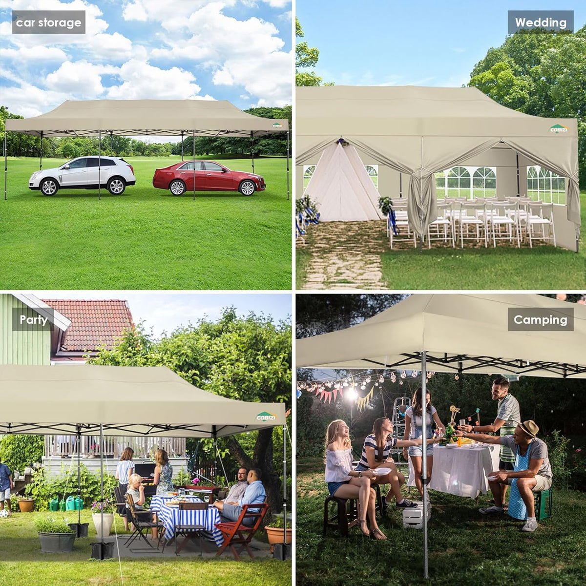 COBIZI 10x20 Heavy Duty Pop up Canopy Tent with 6 sidewalls Easy Up Commercial Outdoor Canopy Wedding Party Tents for Parties All Season Wind & Waterproof Gazebo with Roller Bag,Black(Frame Thickened)