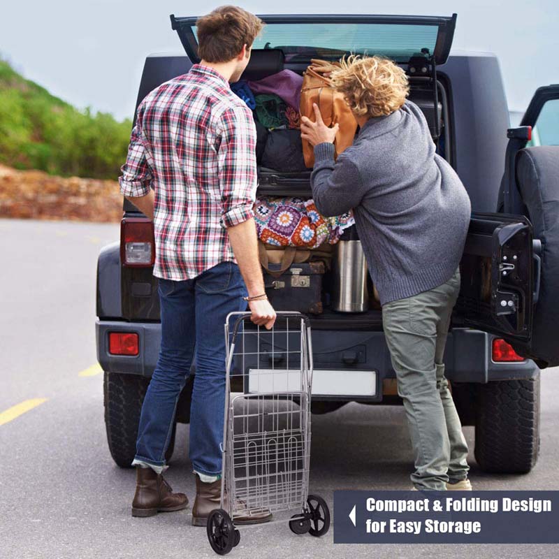 Jumbo Folding Shopping Cart Large Rolling Grocery Utility Cart with Double Basket & 360° Swivel Wheels