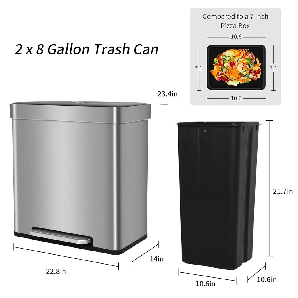 Bigacc 13 Gallon 50 Liter Kitchen Trash Can with Touch-Free & Motion Sensor, Automatic Stainless-Steel Garbage Can, Anti-Fingerprint Mute Designed Trash Bin Brushed Stainless Steel