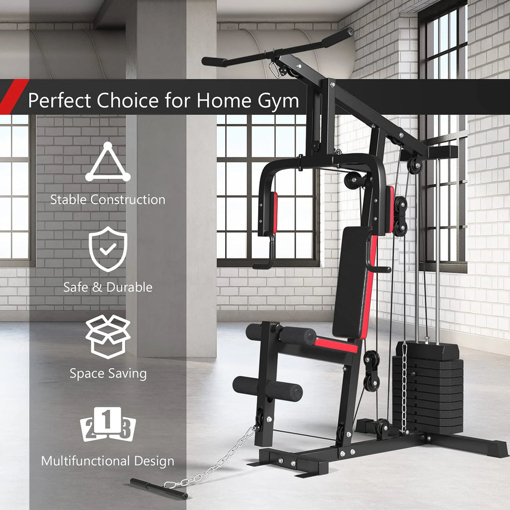 Multifunction Home Gym Station Indoor Strength Training Fitness Machine w/45 kg Weight Stack
