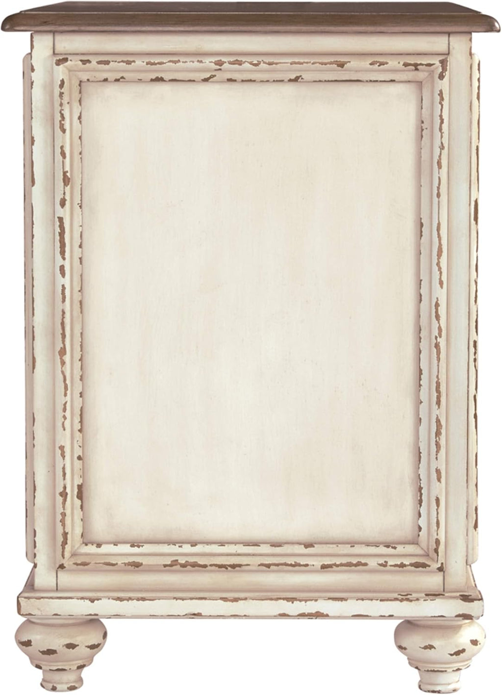 Signature Design by Ashley Realyn Farmhouse Chair Side End Table with Cabinet For Storage, Antique White & Brown