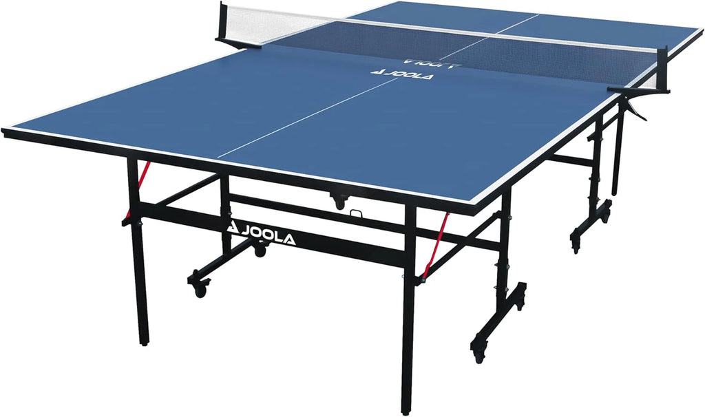 JOOLA Inside Professional MDF Indoor Ping Pong Table with Quick Clamp Table Tennis Net and Post Set - 10 Minute Easy Assembly - Tournament Quality - Foldable with Single Player Playback Mode