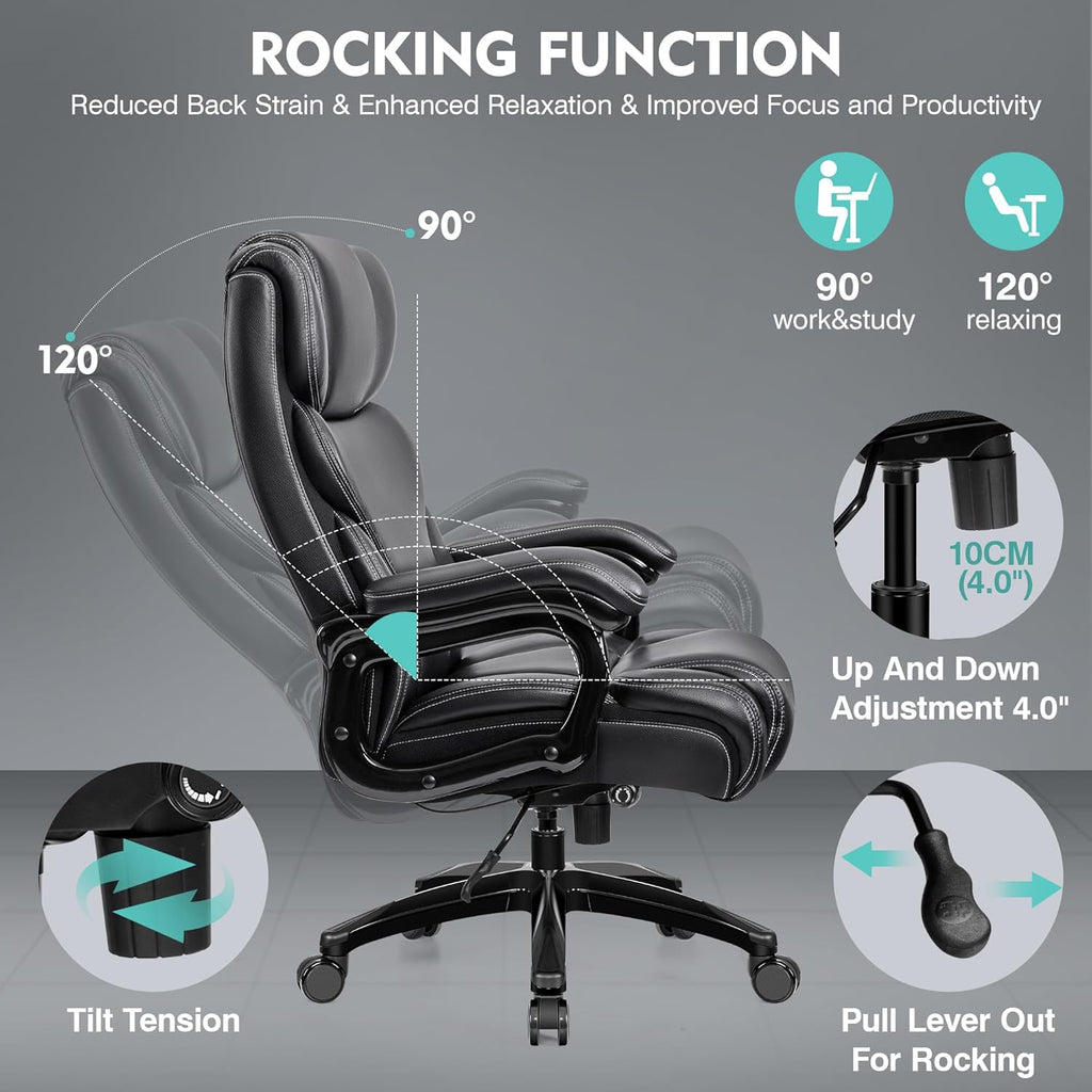 Office Chair, Ergonomic Big and Tall 500lbs Computer Desk Chairs, Heavy Duty Executive Breathable Leather Chair with Adjustable High Back, Lumbar Support Swivel PC Chair