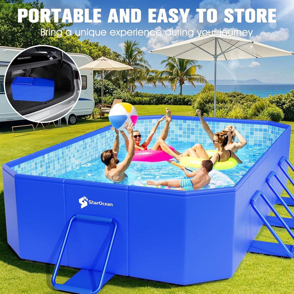 Foldable Pool, Large Non-Inflatable Swimming Pool For Kids,Adult Collapsible Pools Hard Plastic Shell, Oversized Thickened,Portable Folding Kids Pools for Backyard-Mosaic Design-115"x66"x20"