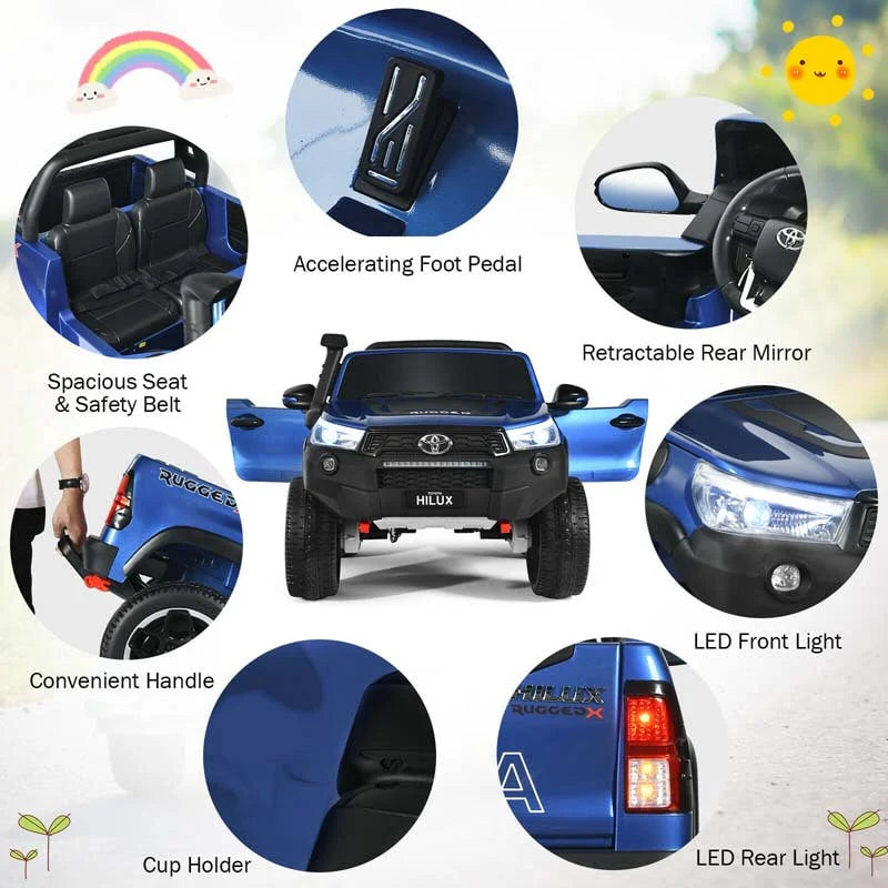 Licensed Toyota Hilux 2-Seater Kids Ride on Car 4WD 2x12V Battery Powered Riding Toy Truck with Remote