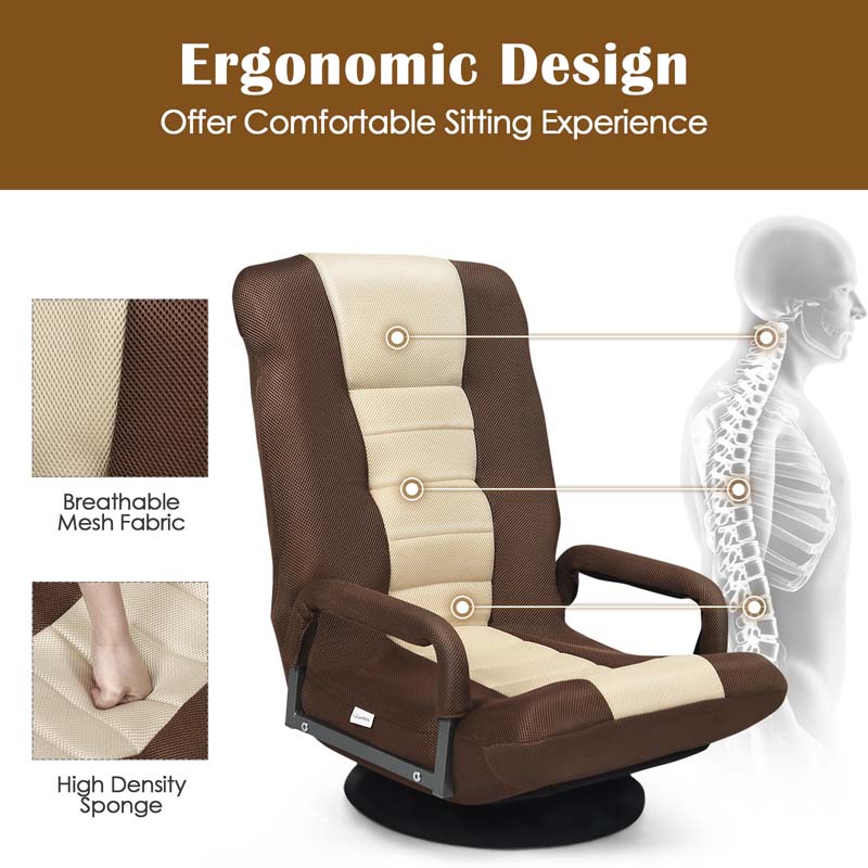 360�� Swivel Floor Gaming Chair, 6-Position Adjustable Folding Floor Chair Recliner, Breathable Mesh Fabric Lazy Soft Sofa