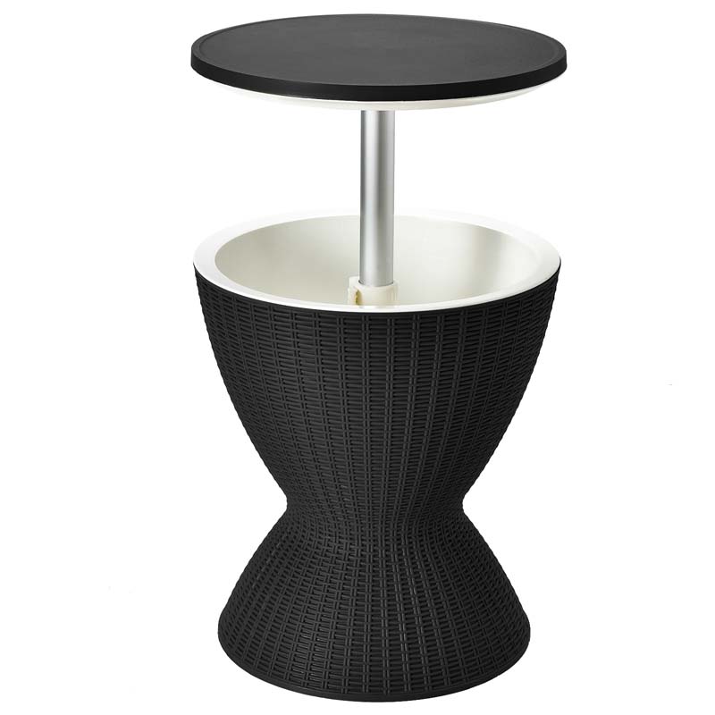 3 In 1 Rattan Outdoor Patio Bar Side Table With Ice Bucket 8 Gallon Ice Cooler Wine Cocktail Table For Deck Pool Party