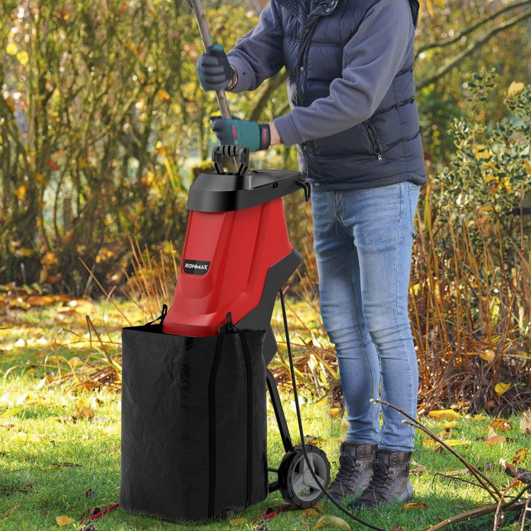 15-AMP Electric Wood Chipper and Shredder Leaf Mulcher with Wheels