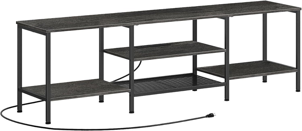 TV Stand with Power Outlets to 75 Inches, TV Console Table with Open Storage Shelves Cabinet, Industrial Media Entertainment Center for Living Room Bedroom, Rustic Brown and Black BF60DS01