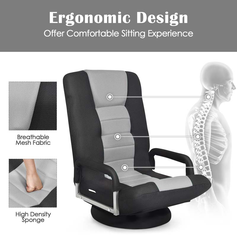 360�� Swivel Floor Gaming Chair, 6-Position Adjustable Folding Floor Chair Recliner, Breathable Mesh Fabric Lazy Soft Sofa