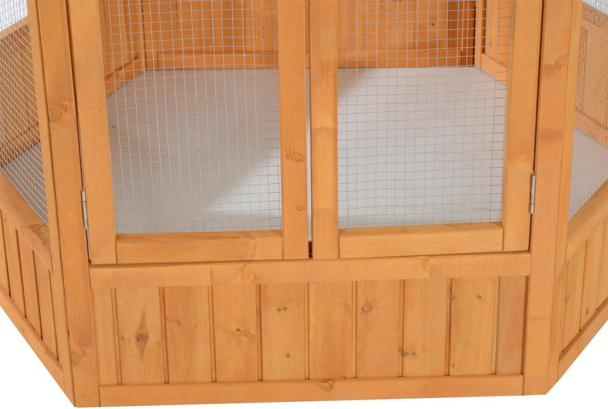 Large Wooden Hexagonal Outdoor Aviary Flight Bird Cage with Covered Roof