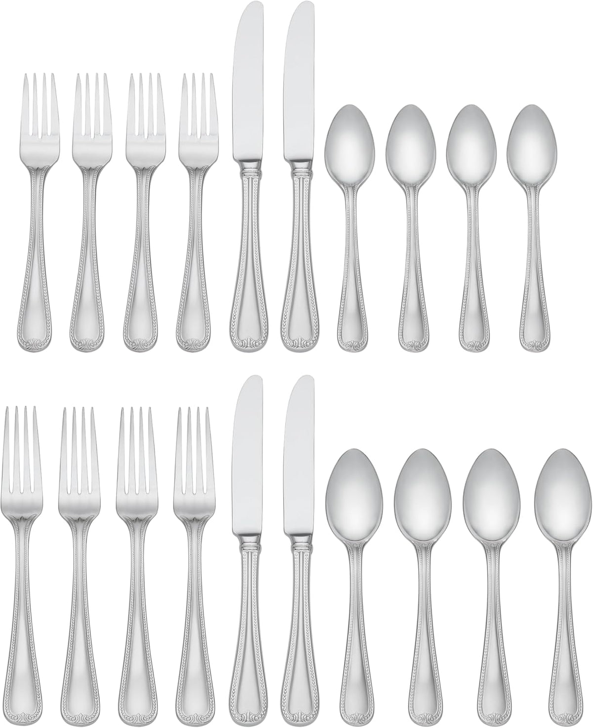 Lenox Silverware Set, Vintage Jewel 20-Piece Flatware Set, Service For 4, 18/10 Stainless Steel, Dishwasher Safe, Knives Spoons And Forks Set, Home And Kitchen Utensils (Silver, 20 Piece)