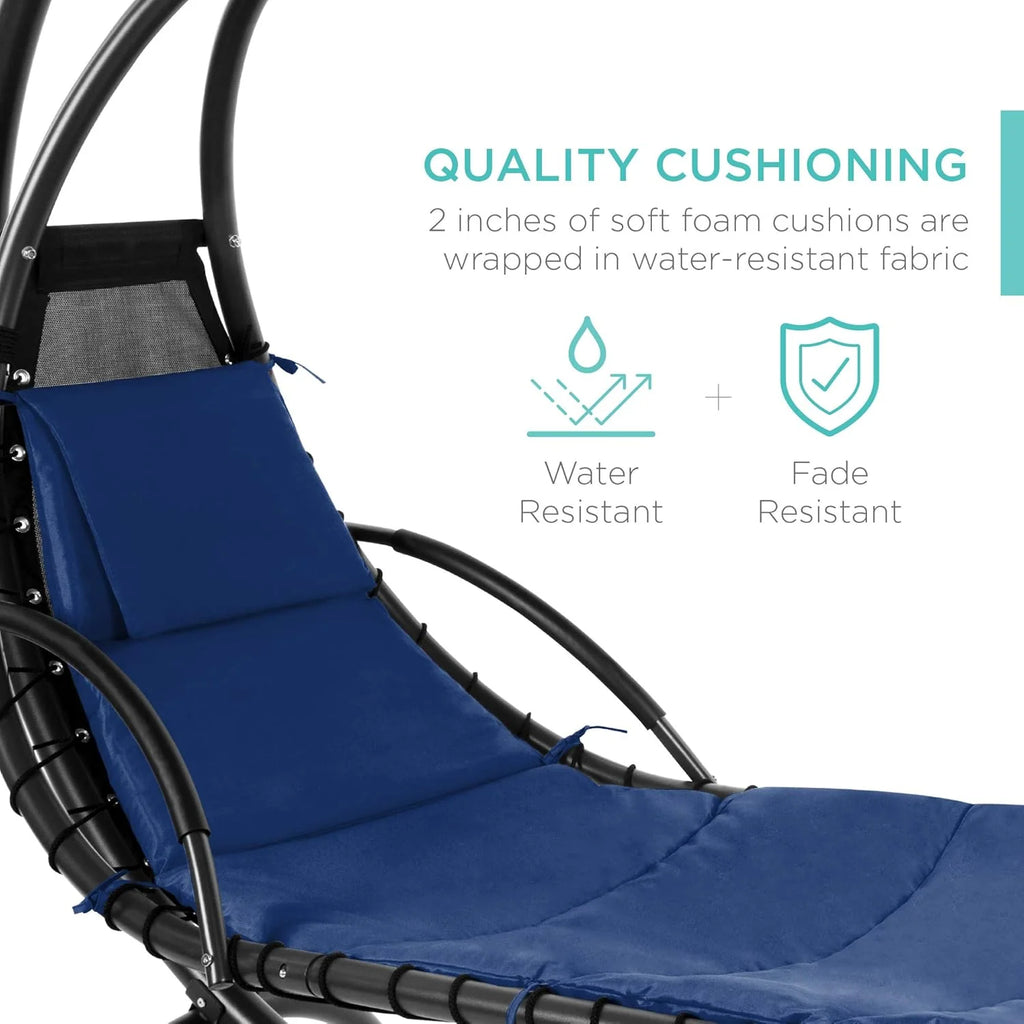 Best Choice Products Outdoor Hanging Curved Steel Chaise Lounge Chair Swing w/Built-in Pillow and Removable Canopy - Charcoal Gray