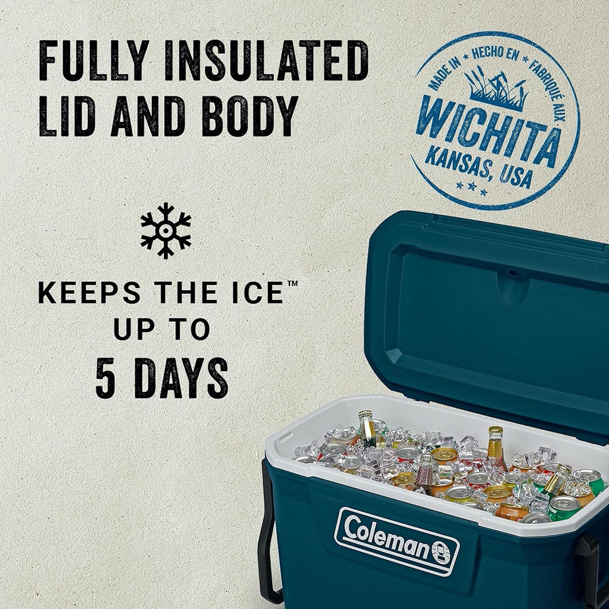 Coleman Classic Series Insulated Portable Wheeled Cooler, Leak-Resistant Outdoor Hard Cooler Keeps Ice up to 5 Days, 100-Quart