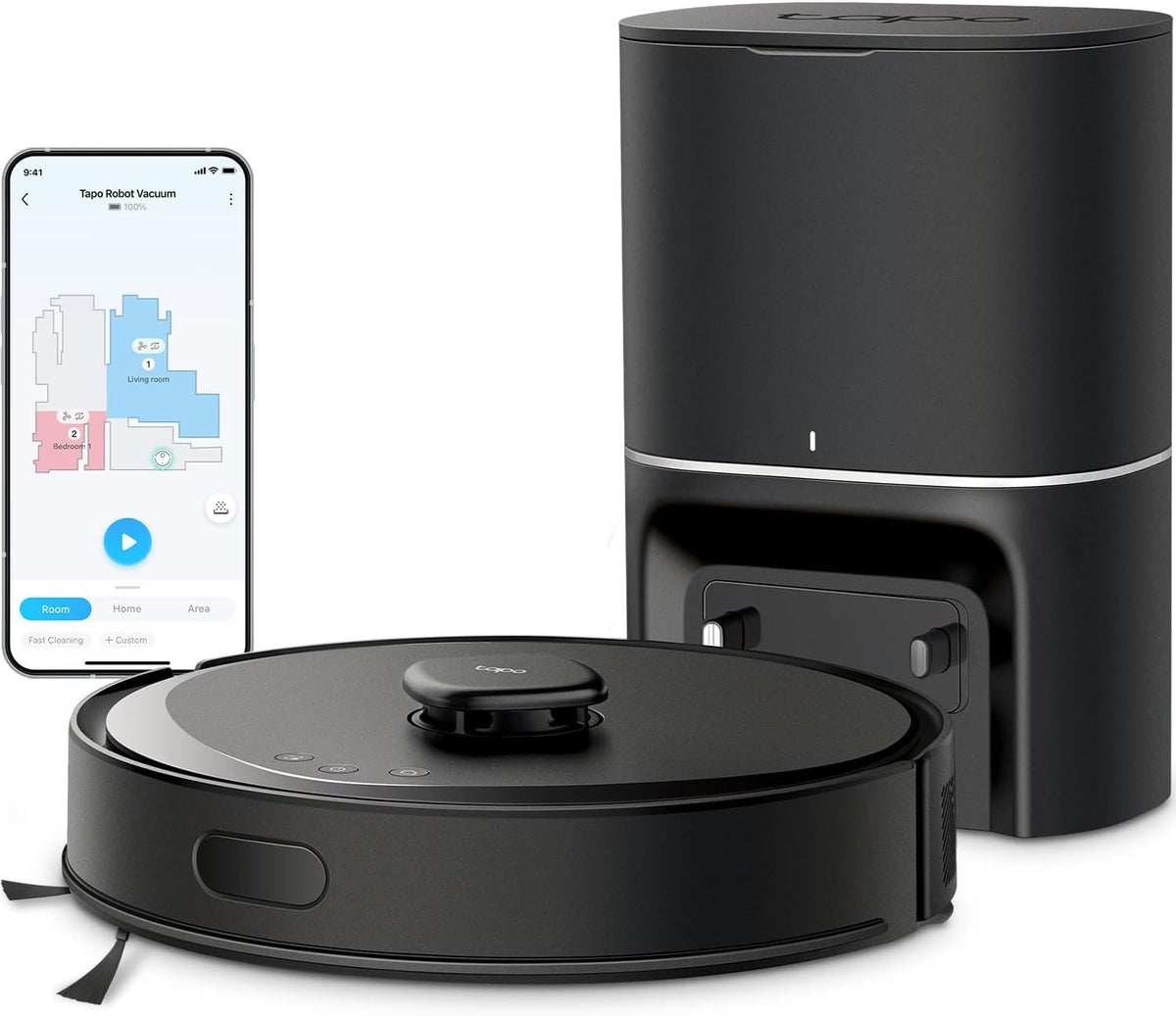 Tapo LiDAR Smart Navigation Robot Vacuum and Mop with Self-Emptying Dock, 5300Pa Max, 97%+ Dust Pickup Rate, Customizable Cleaning, Self-Charging, Compatible with Alexa & Google Home, RV30 Max Plus