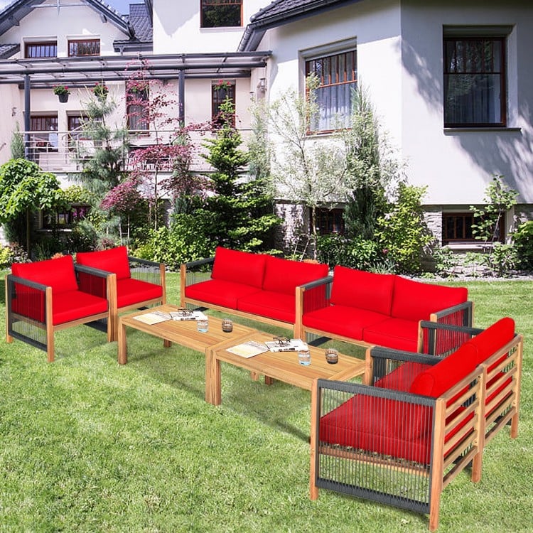 4 Pieces Wood Outdoor Patio Furniture Set with Cushions for Garden