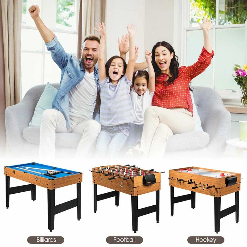 48" 3-in-1 Combo Game Table with Soccer, Billiard, Slide Hockey, Wood Multi Game Table Foosball Table for Game Room