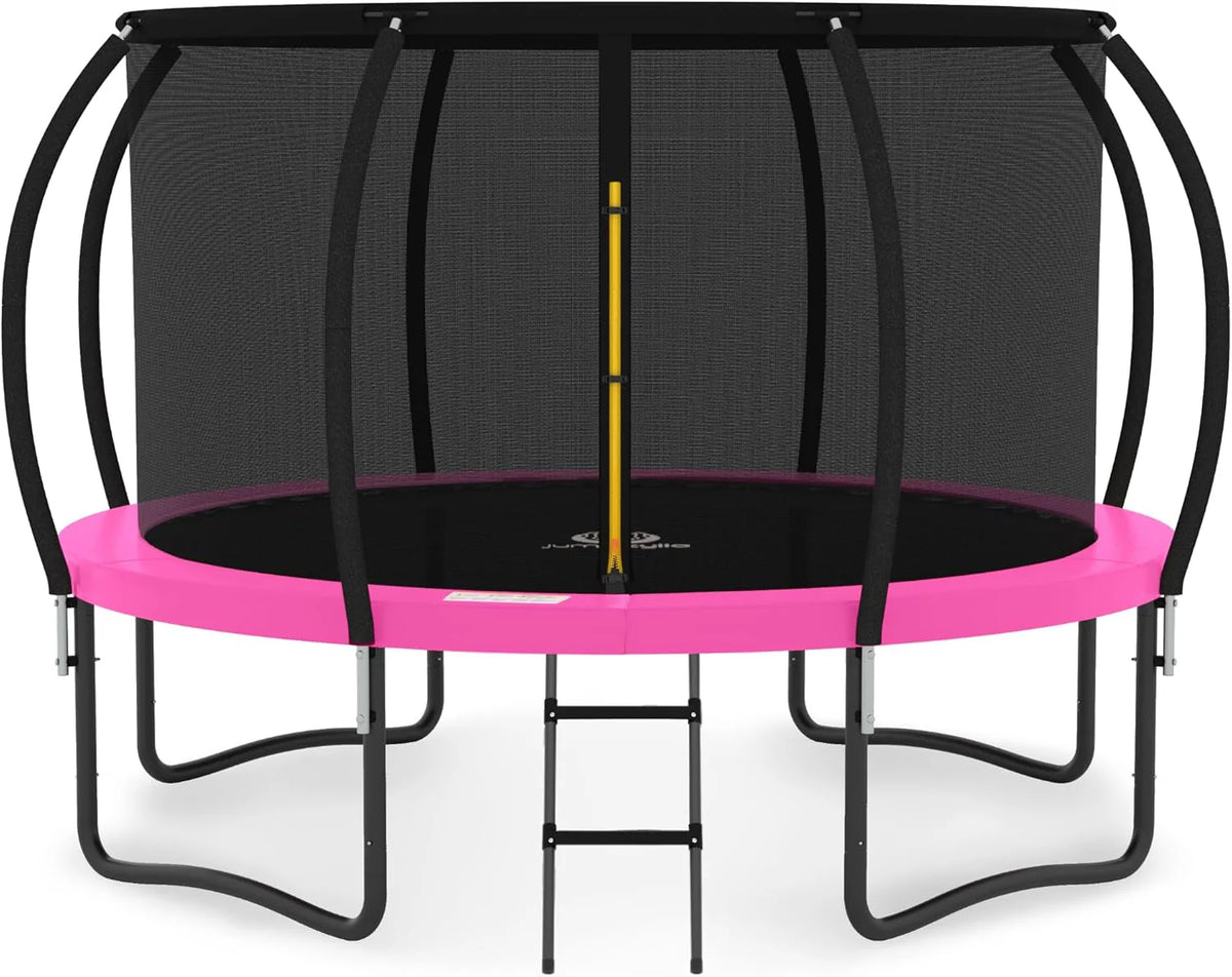 JUMPZYLLA Trampoline 8FT 10FT 12FT 14FT 15FT 16FT Trampoline with Enclosure - Recreational Trampolines with Ladder and AntiRust Coating, ASTM Approval Outdoor Trampoline for Kids