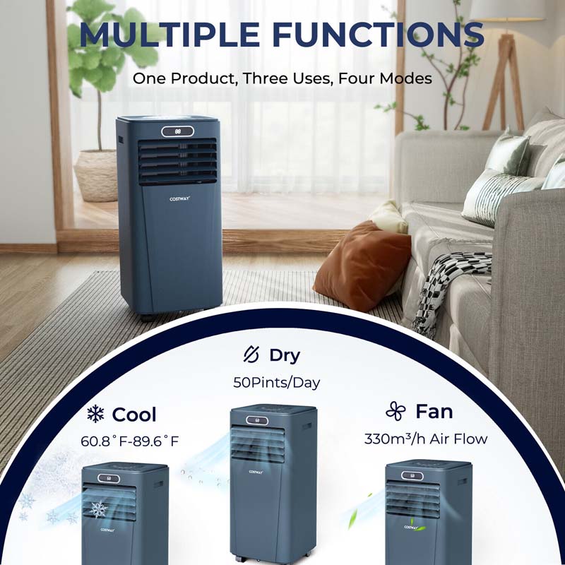 10000 BTU 3-in-1 Portable Air Conditioner Air Cooler Fan Dehumidifier with Remote Control, 24H Timer, Child Lock