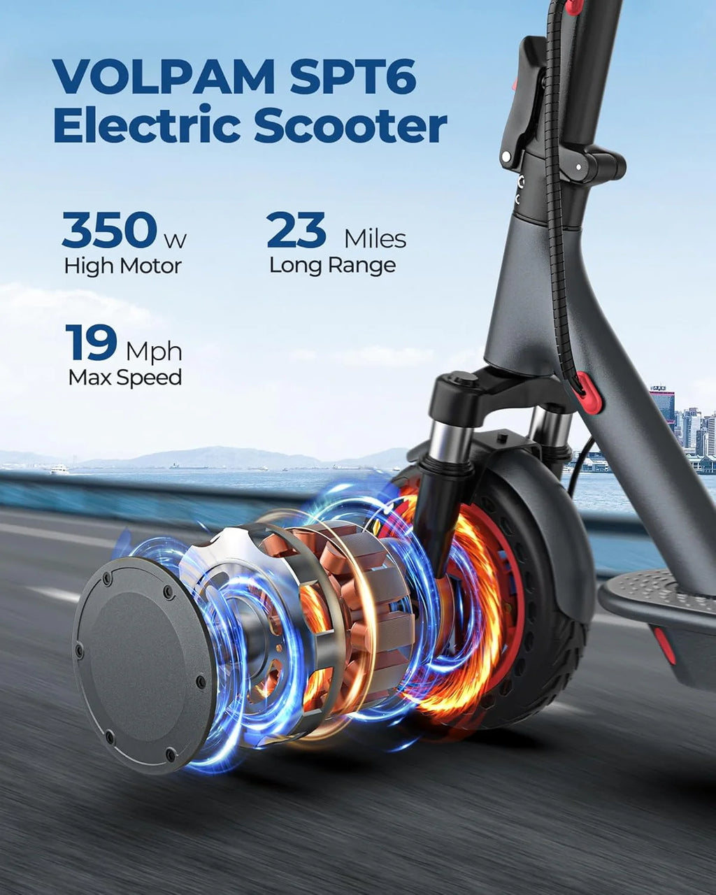 Electric Scooter, 350W/500W Powerful Motor, 8.5"/10" Solid Tires, 19/22Mph, 28/21/12 Miles Range,Dual Braking
